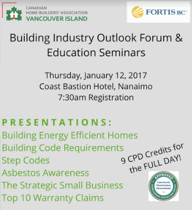 Building Industry Outlook Forum and Educational Seminar Series coming to Nanaimo Jan. 12